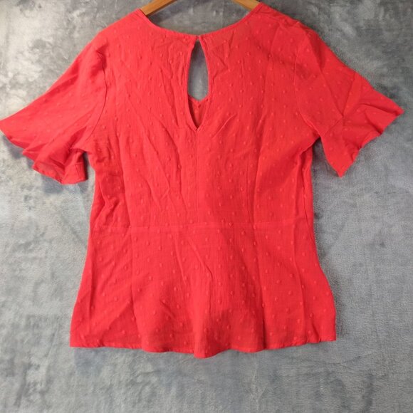 Dainty Hooligan Womens Tie Front Eyelit Top M Red Ruffle Sleeve Keyhole Romantic - Picture 9 of 10
